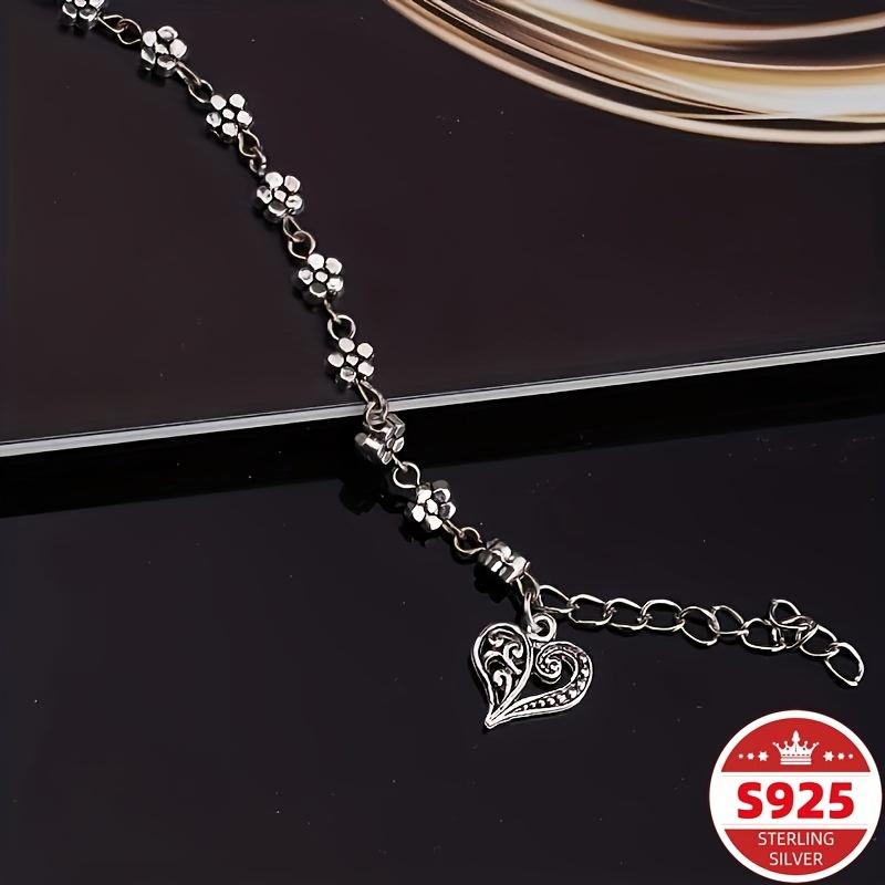S Sterling silver European and American hollowed-out five-petal flower fashion three-dimensional love anklet wish
