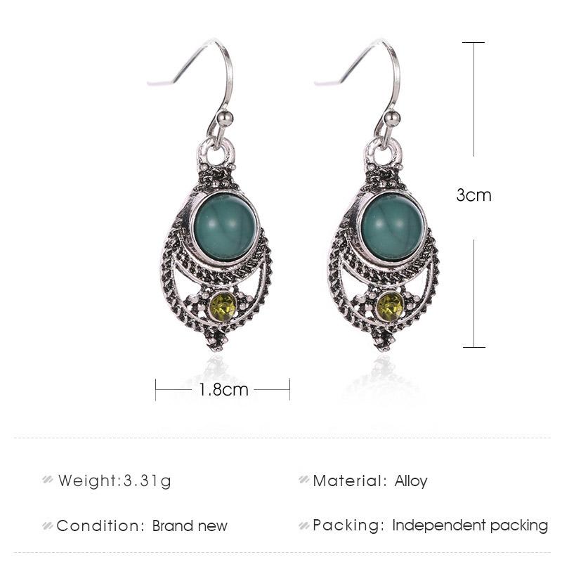 Hot Bohemia Earring 925 Sterling Silver Hook Hanging Dangle Earrings Colorful Glaze Natural Stone Long Drop Earrings for Women