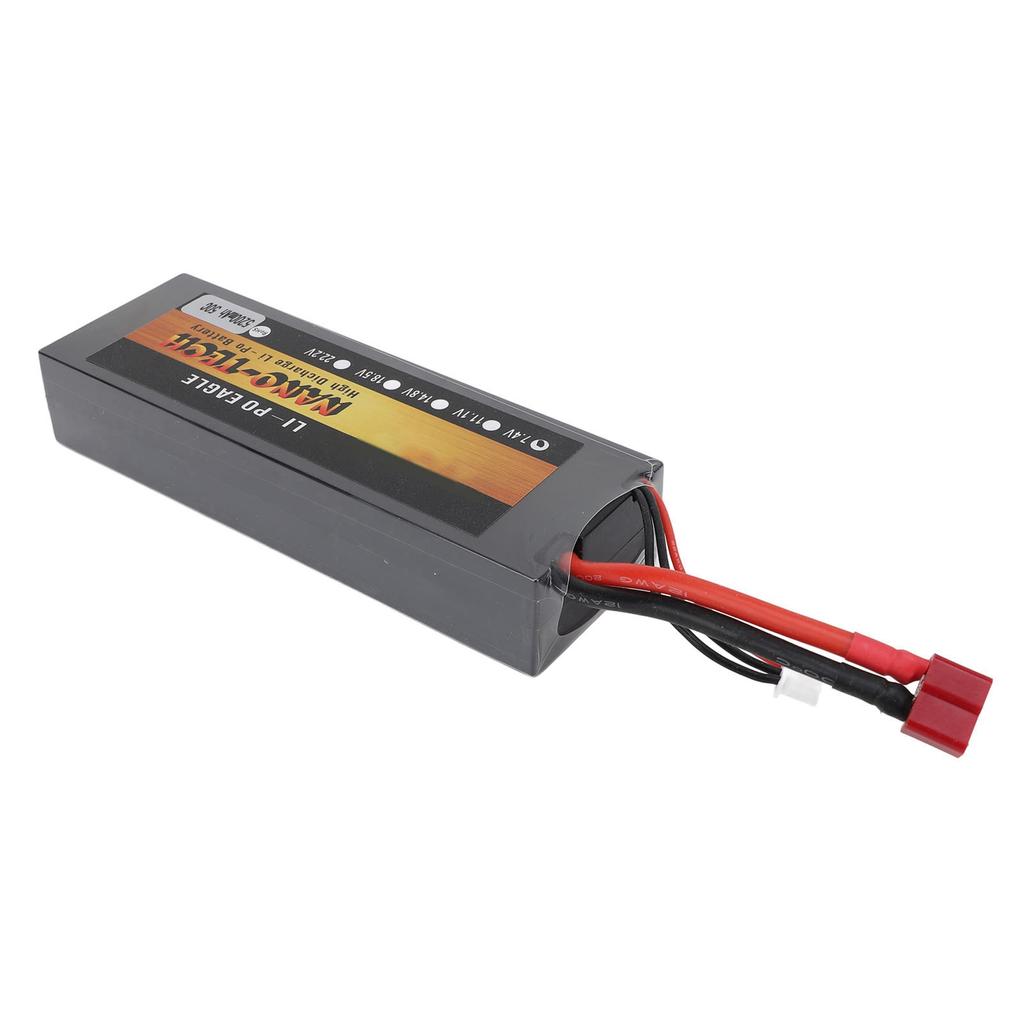 7.4V  Battery 5200mAh 2S 50C Hard Case Lithium Polymer Battery with T Plug for 1/8 1/10 RC Cars