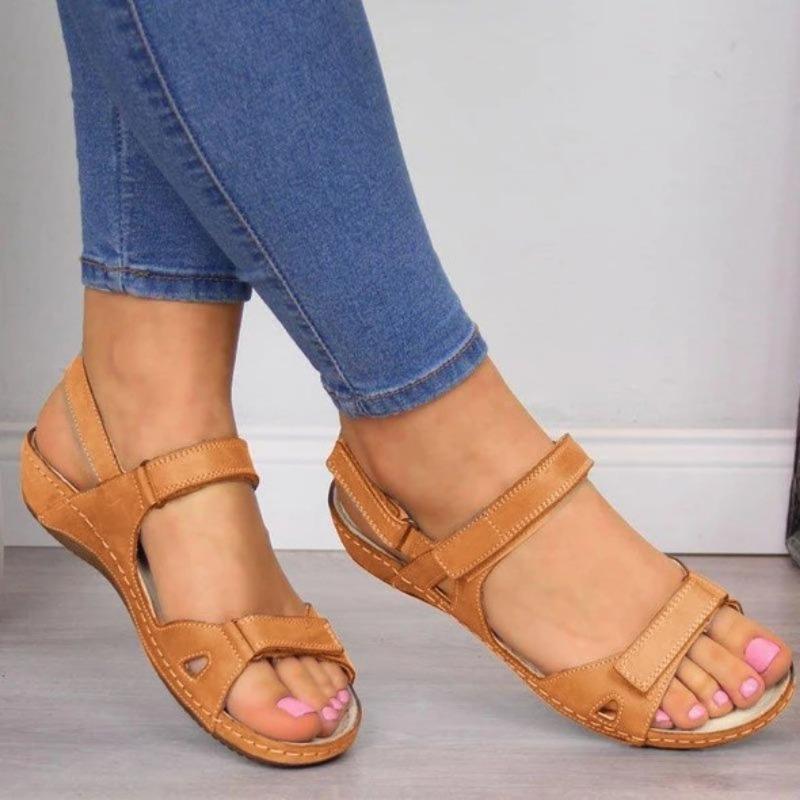 Large size 20 fish mouth flat bottom Velcro breathable slope heel open toe casual sandals women