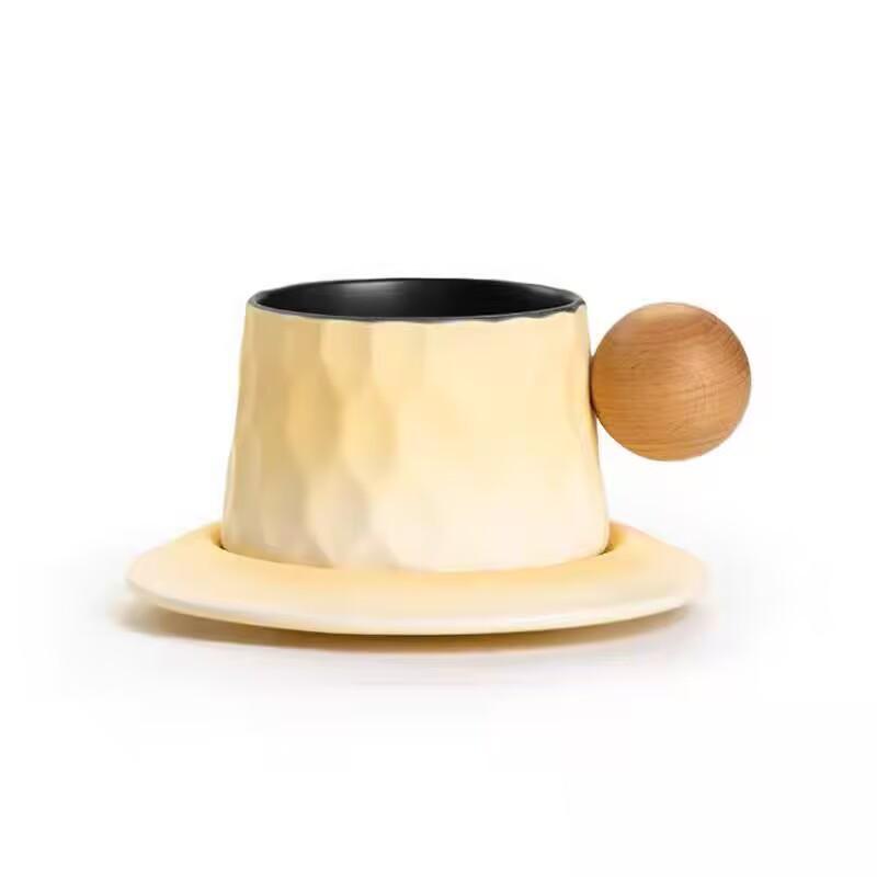 Ceramic Office Cup And Saucer Set, Retro Simple Office Afternoon Tea, High Value Coffee Cup With Bottom Support