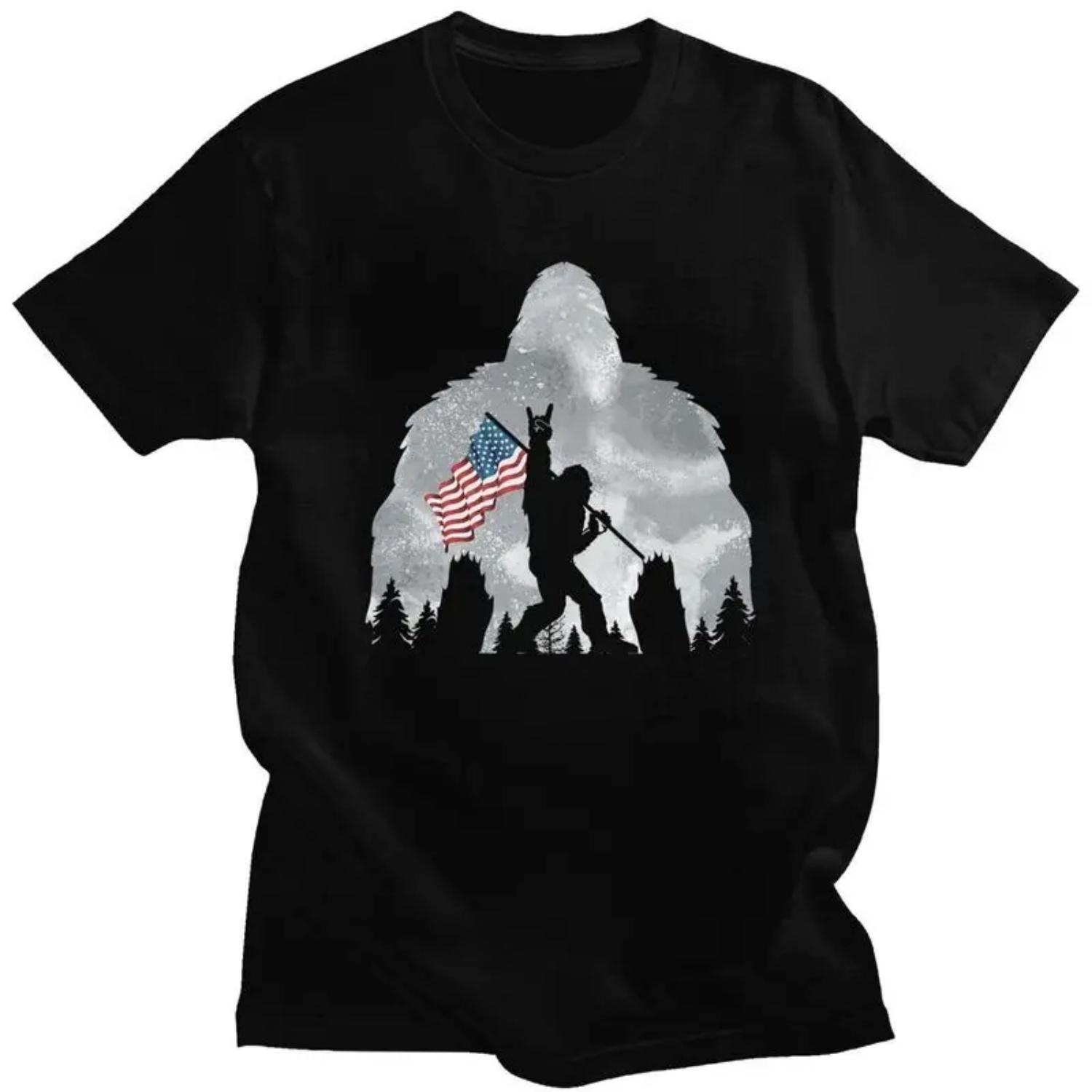 

Custom Funny Bigfoot American Flag Tshirts for Men Short Sleeve T Shirt Cool T-shirt Pure Cotton Tee Gift Idea XXXXXL різнокольоровий