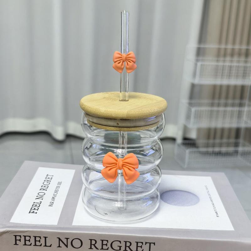 Sløyfe Glass Søt Vannkopp Tegneserie Sløyfe Glasskopp Stripete Søt Doodle Kaffekopp Husholdning Fruktte Sitronade Jentegave