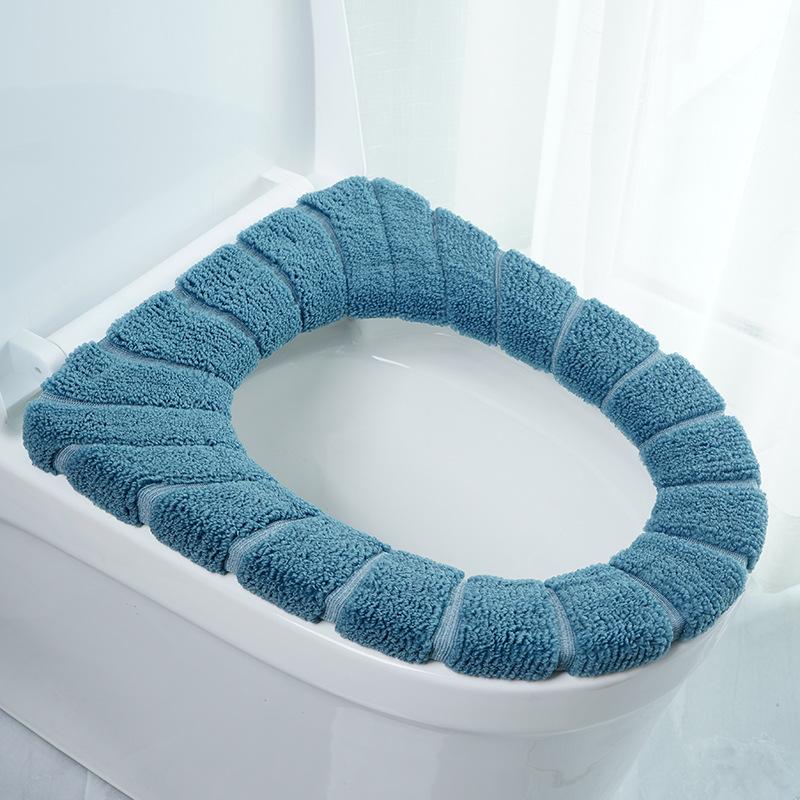 

Winter Warmer Soft Toilet Cushion Seat Cover Bathroom Lavatory Double Color Washable Toilet Ring Lid Mat Closestool Accessories синій