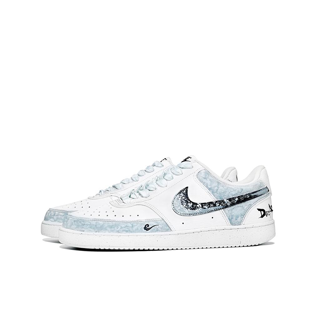 Nike Court Vision 1 Leather Slip Resistant Abrasion Resistant Low Top Skateboard Shoes Men's Black Blue White DH2987-110(Team309-QD)