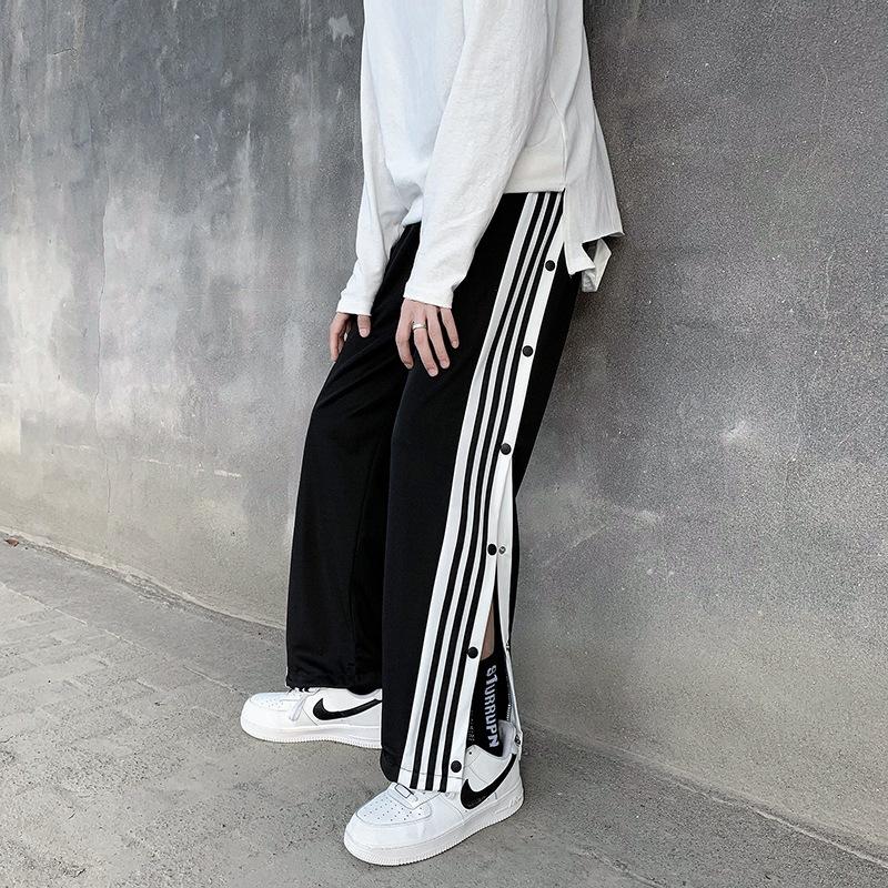 Side-breasted sweatpants men's loose straight-leg pants trendy high street trendy brand full-open-button basketball pants