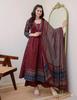 Women's Rayon Printed Anarkali Kurta and Pant with Dupatta Set