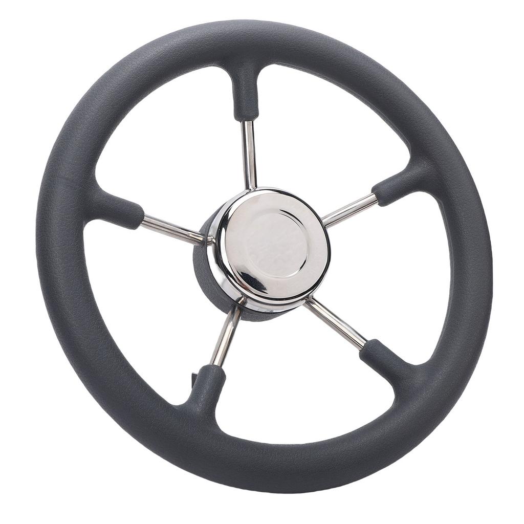 13 Inch Stainless Steel Boat Steering Wheel with Foam Grip 5 Spoke 15 Degree Angle for Boat Yacht