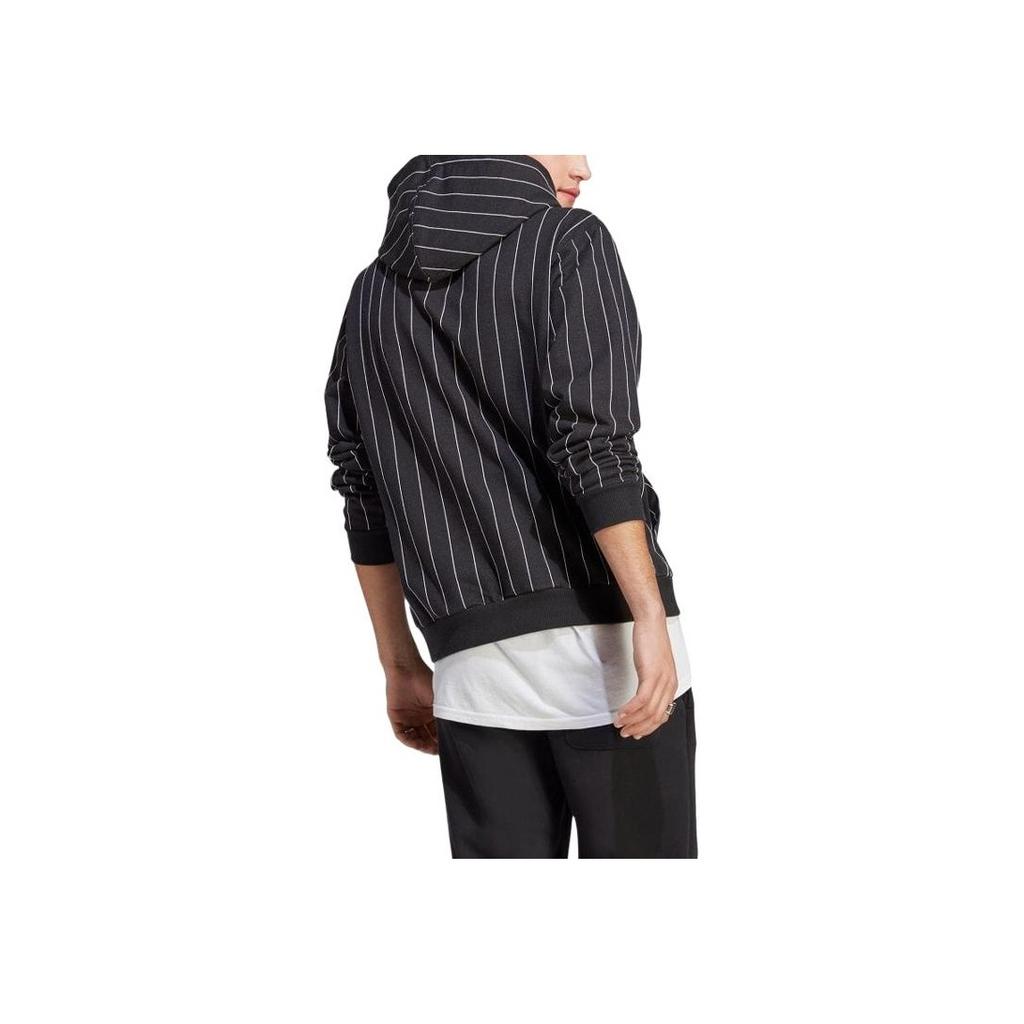 Adidas Logo Print Striped Hoodie Men Tops Black IB8381