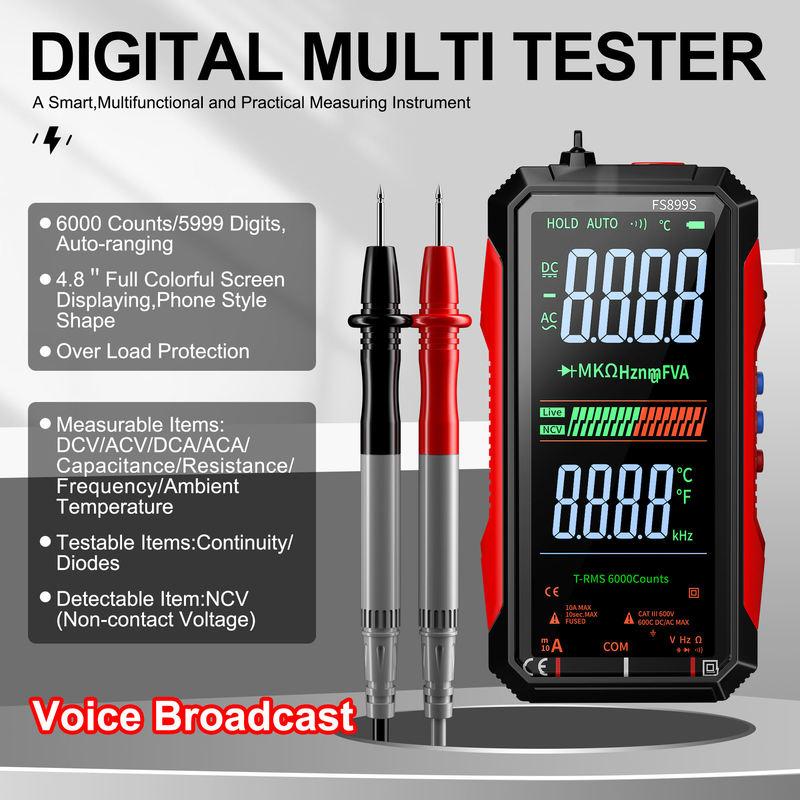 Voice Broadcast Digital Multimeter 6000 Counts Auto-ranging DMM Multi Tester Easy To Read with Carry Case for Continuity Diode N