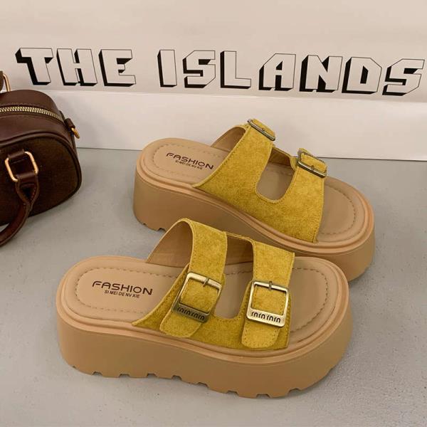 Fashion Shoes Woman 2025 House Slippers Platform Shale Female Beach Heeled Mules Pantofle Sabot High New Slides Shoes Ladies' Slippers P