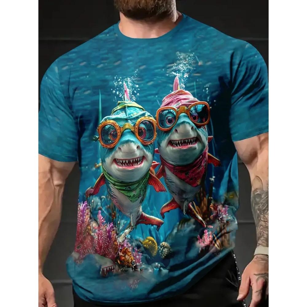 Underwater World Men's T-Shirt Realistic Sea Creatures 3D Print Short Sleeve Fashion Casual Travel Men's Loose O-Neck Breathable T-Shirts