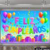 Bright Feliz Cumpleaños Tapestry, 2D Flat Printed with Multicolor Balloons and Gift Boxes for Photo Booth