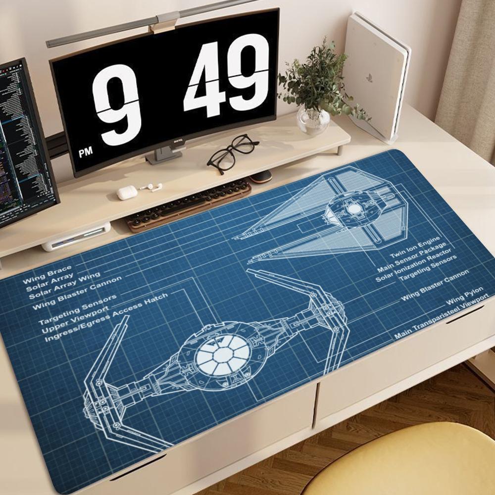 Alien spacecraft blueprint Mouse Pad large keyboard mouse desk pad nonslip rubber gaming mouse pad laptop mouse carpet