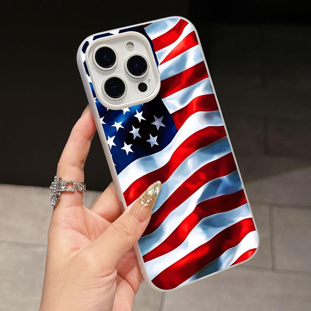 

USA America Flag Jelly Double layer White Mobile Phone Case for iPhone 17 16 15 14 13 12 11 Air Pro Max Plus Protective iPhone 13 Pro Max
