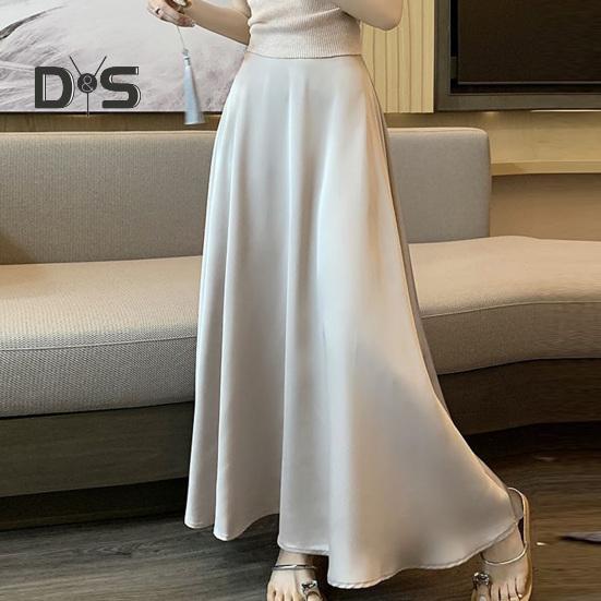 Women Fishtail Skirt High-Waisted Satin-Like Breathable Maxi Skirt Solid Color Office Skirt Work Leisure Daily Wear