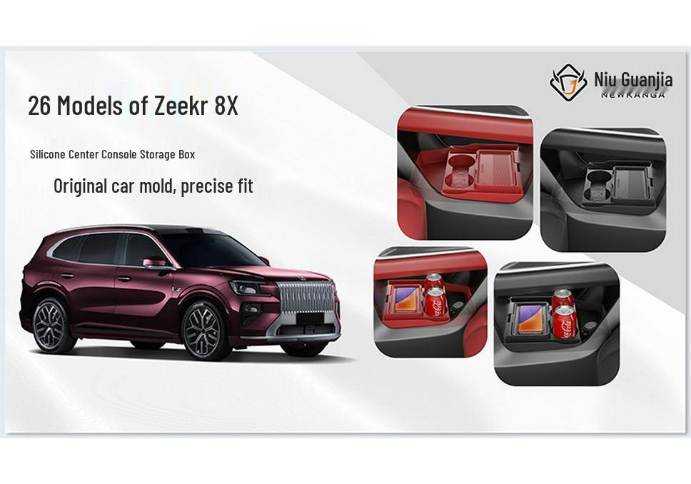 Silicone Storage Box for Zeekr 8X Car Console - Compatible with 26 Models