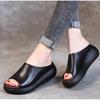 Ladies Leather Slippers PU Sole Sandals for Women Sexy High Heel Mules Clogs Black Peep Toe Platform Mules Wedges Sandals Shoes