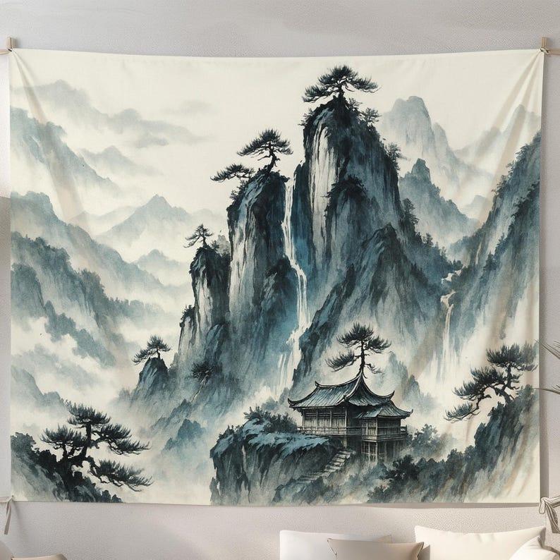 Misty Mountain Temple tapestry 75x100 чёрный