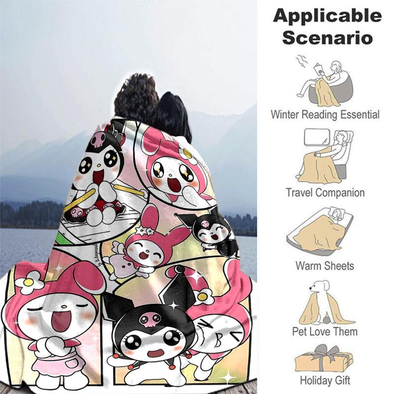 1pc Sanrio Cute Characters Themed Cartoon Blanket, Seasonal Home Decor Gift for Family and Friend, Soft Throw Blanket Perfect for Couch or Bed, Cute C