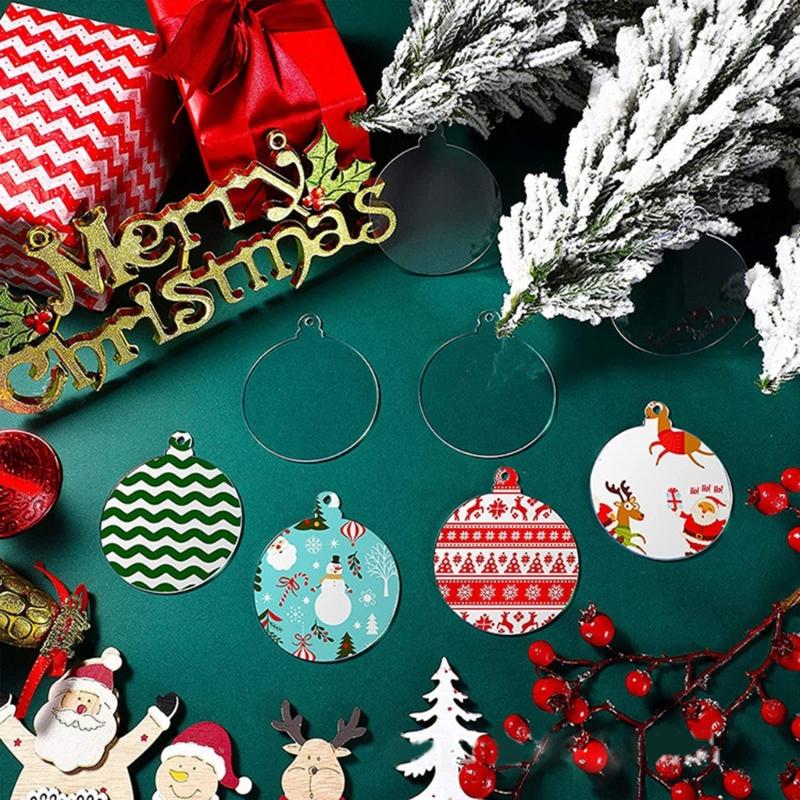 10Pcs Transparent Acrylic Christmas Hanging Decorations Safe Reusable Blank Ornaments for Festive Celebrations