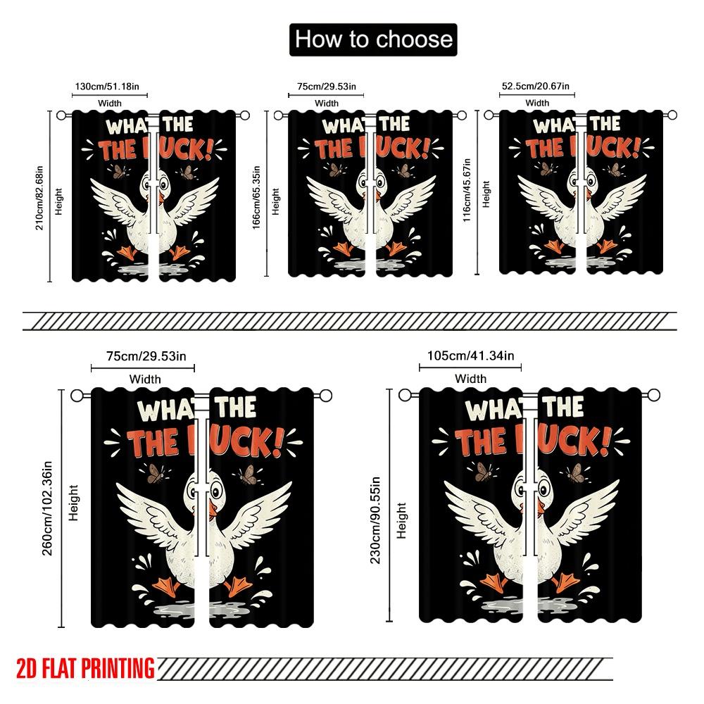 2pcs 2D flat printing Window Curtains What The Duck Funny Polyester Without Electricity Family Party Perfect for Home & Party