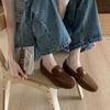 Leather Version~ Retro Round Head Loafers for Women Lazy People, One Pedal, Versatile Soft Sole Thick Heel Single Shoes, Medium Heel Small Leathe
