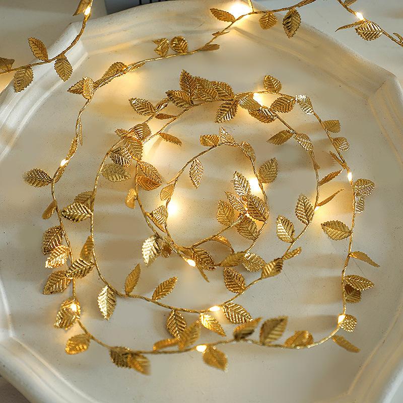 2M LED 20 Golden Leaf Battery Fairy Lights for Christmas Party Decorations
