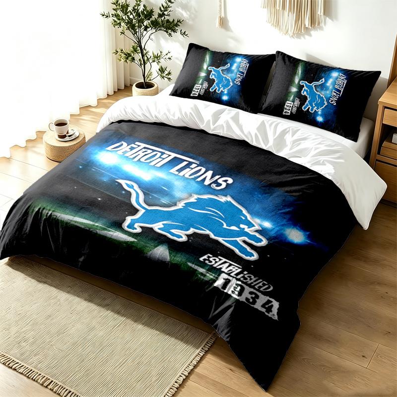Zestaw pościeli Detroit Lions 3-częściowy Prosty Nowoczesny Zestaw pościeli Odporny na zagniecenia Miękki Materiał Do użytku przez cały rok idealny prezent