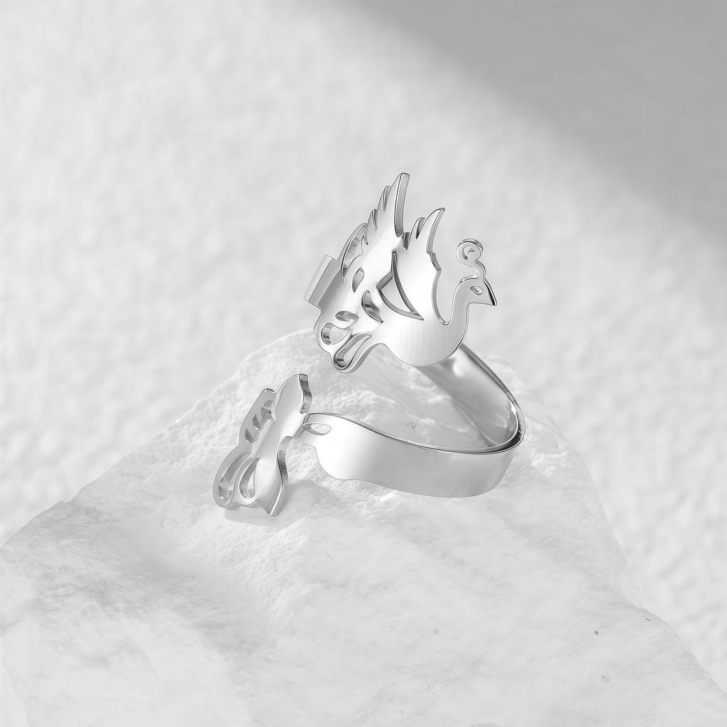 Phoenix Open Ring Elegant Golden Phoenix Adjustable Ring Symbol of Rebirth Ring Stainless Steel Bird Statement Ring for Women