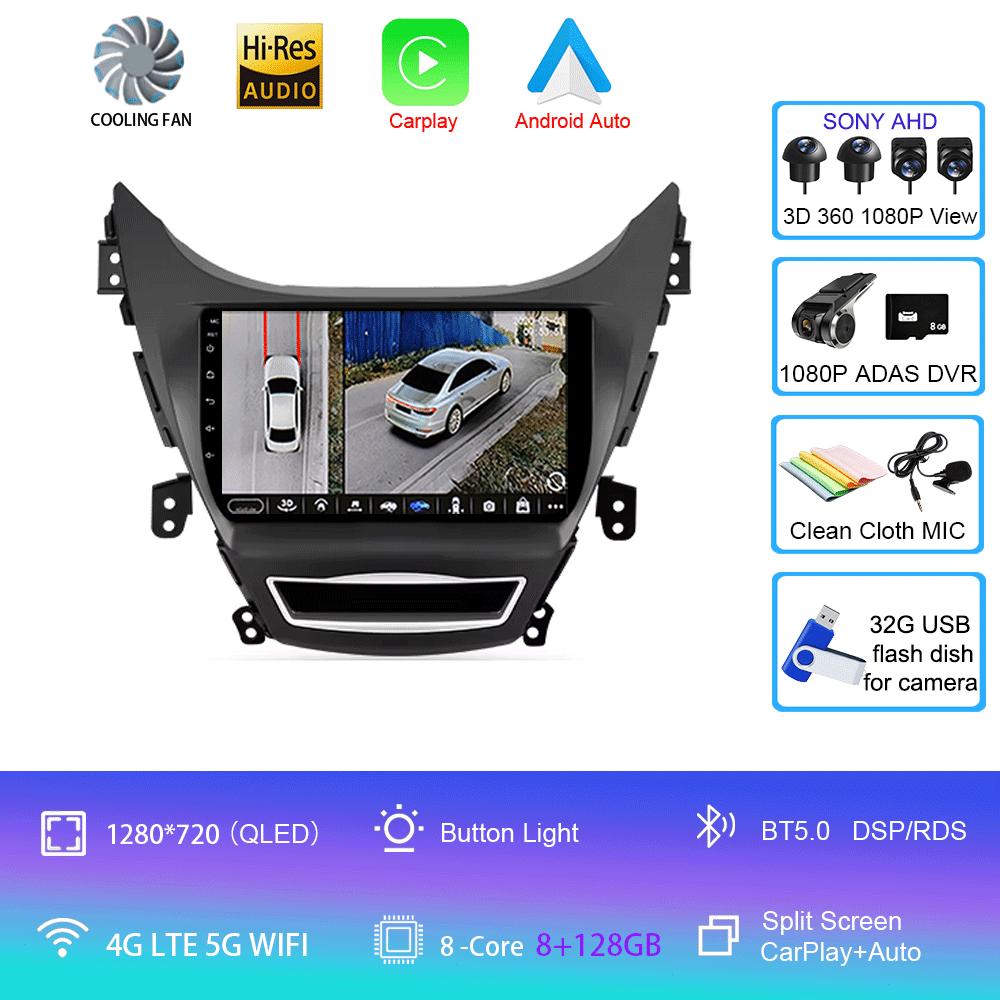 Car Radio Android 14 Carplay Auto For Hyundai Elantra I35 2011 2012 2013 2014 2015 2016 Multimedia Player WIFI+4G BT 2Din Stereo