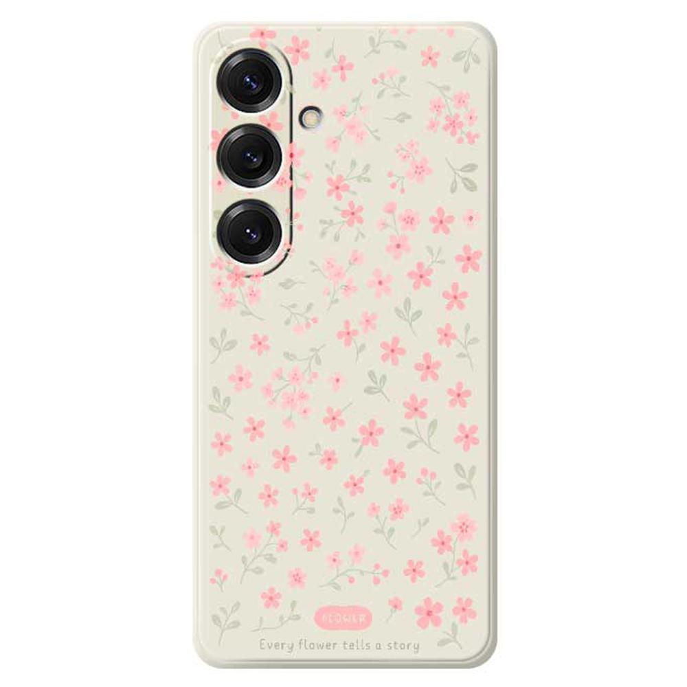For Samsung Galaxy S25 Case Pink Small Flowers Pattern Printing Straight Edge TPU Phone Back Cover