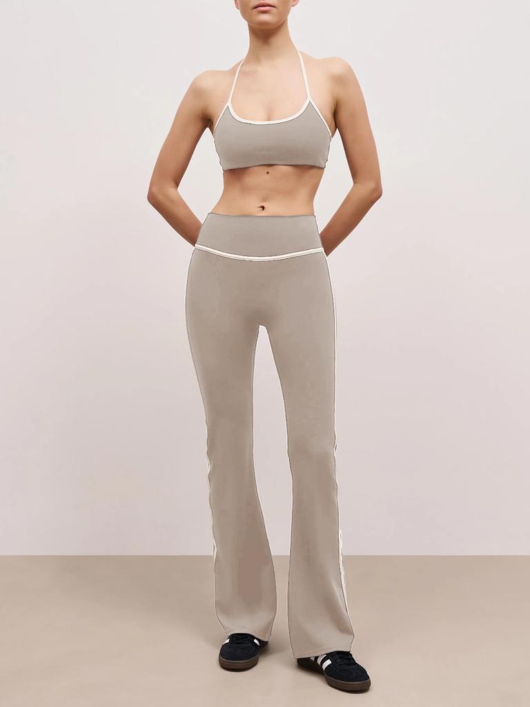New Contrast Color Sexy Back Sports Yoga Suit Women's Fitness Sports Flared Pants Pilates Two-piece Set