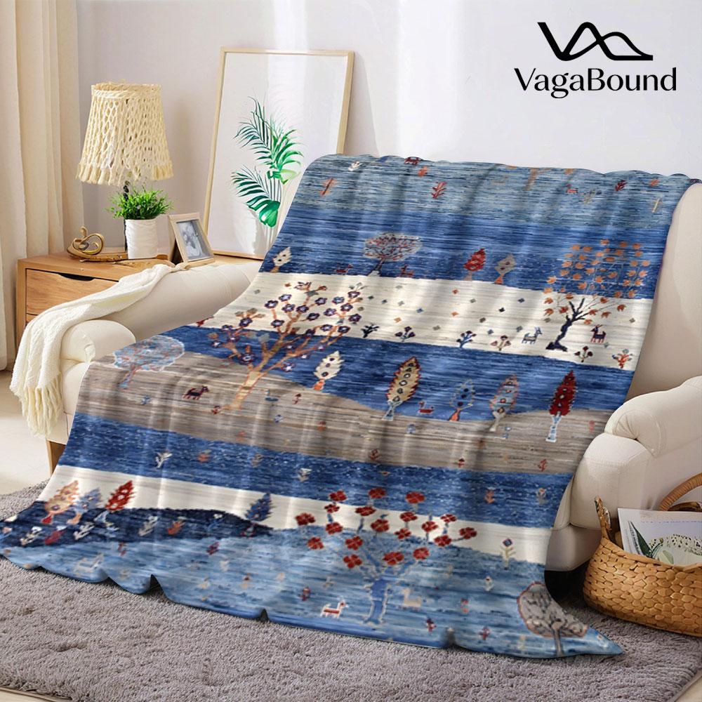 Retro Folk Mountain Forest Printed Blanket Suitable for Sofas Beds Offices Travel Camping Chairs Warm Plush Blanket