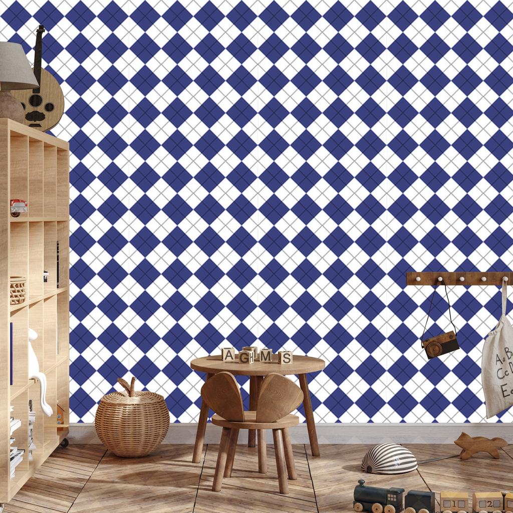 Wallpaper Basic Retro Checkered Blue and White 50x1000