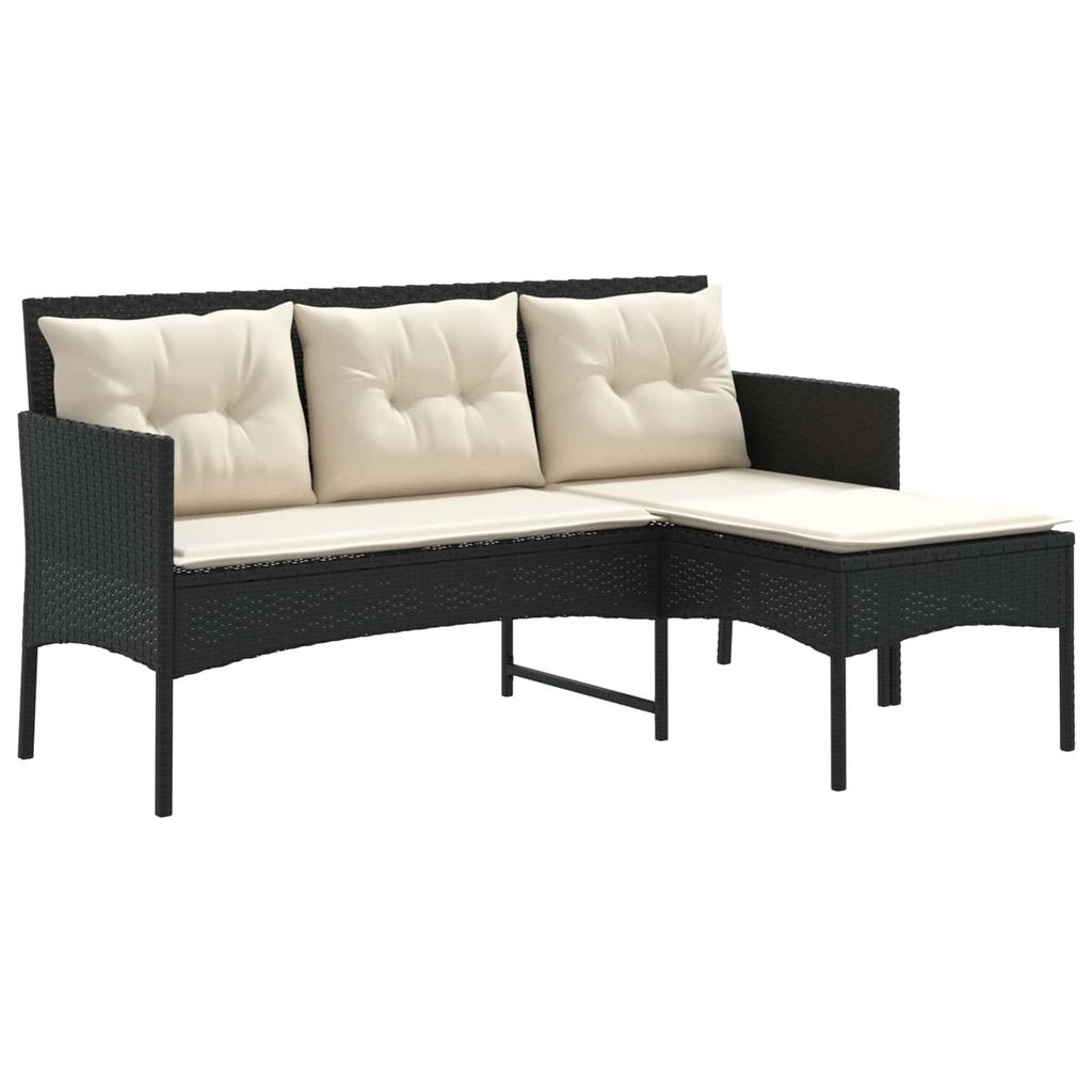 Garden Sofa Set with Cushions 2 pcs Black and Cream Poly Rattan