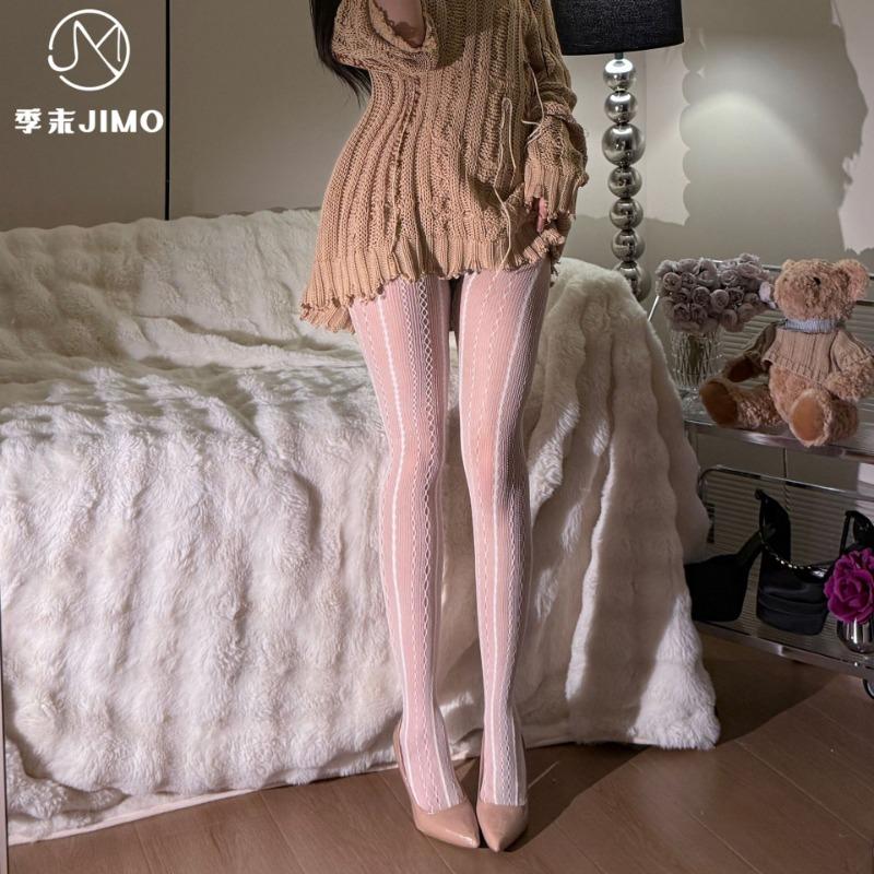Sex lingerie end-of-season retro personality empty lace fishing net pantyhose vertical striped jacquard sexy sweet stockings