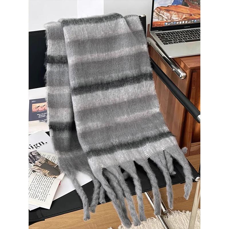 Korean atmosphere Mohair plaid plush scarf Women's autumn and winter warm atmosphere Couple scarf