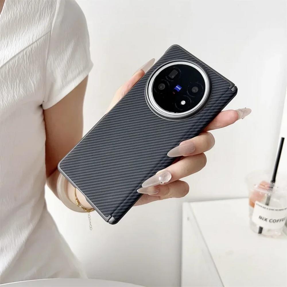 Business Sle Bla Matte Hard Carbon Fiber Pattern Phone Case for Vivo X Fold 5 Fold 3 Pro Skin Feel Shockproof Protect Back Cover