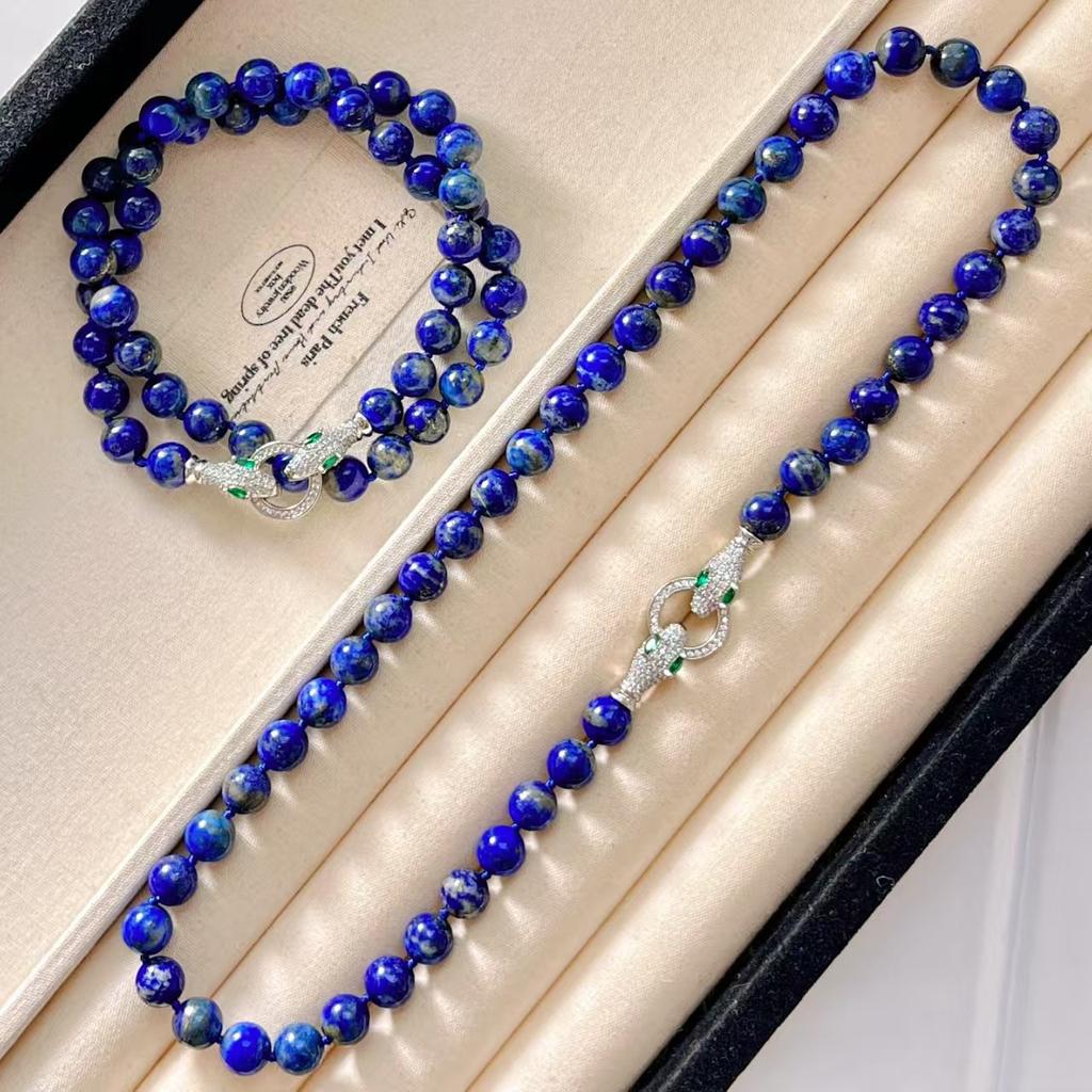 8mm High Quality Design Natural Lapis Lazuli Basic Clavicle Chain Necklace for Women