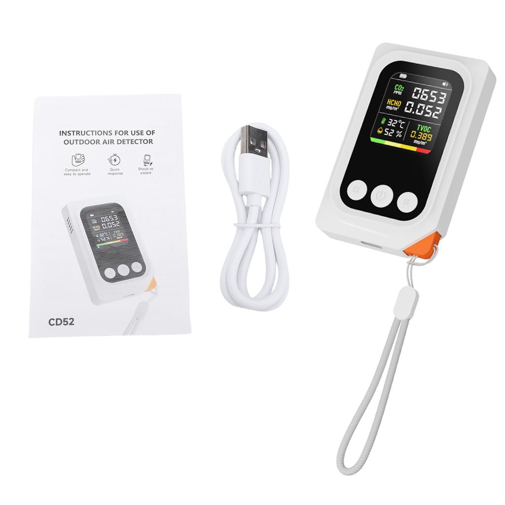 5 in 1 Portable Quality Monitor Detects TVOC CO2 Temperature Humidity with HD Screen Built-in Battery for Indoor Outdoor Use