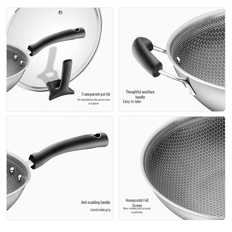 SUPOR 32cm Stainless Steel Crystal Diamond Honeycomb Wok