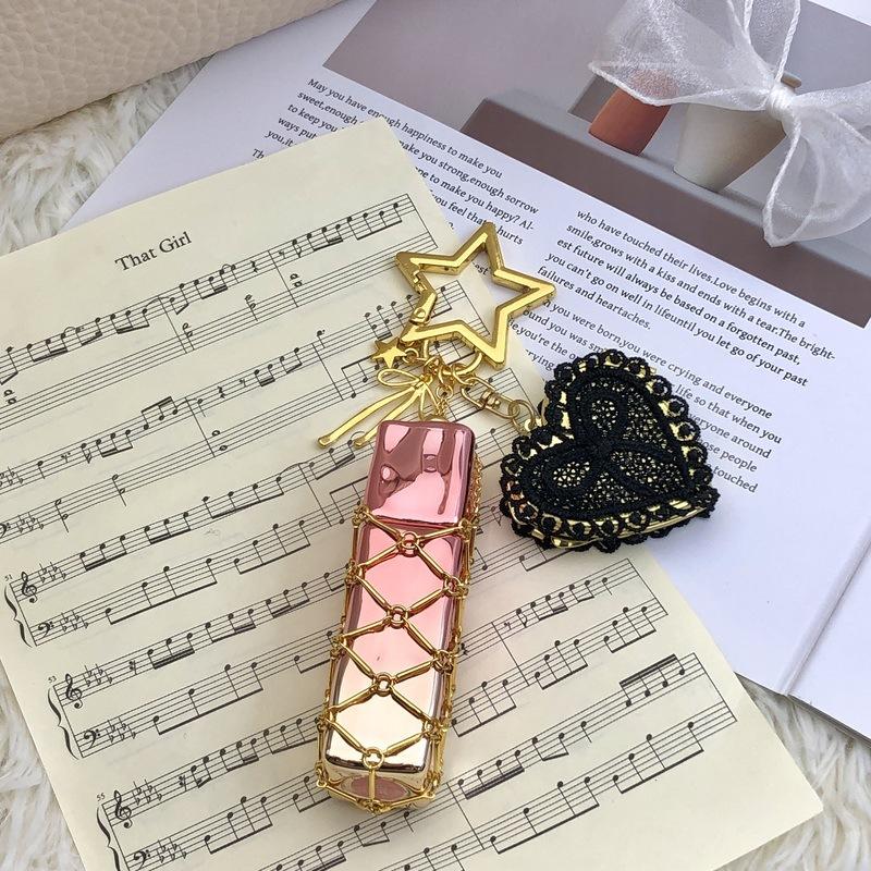 Ins Same Metal Rust Steel Mesh Pocket Lace Diy Bag Pendant Ins Explosive Silver Keychain