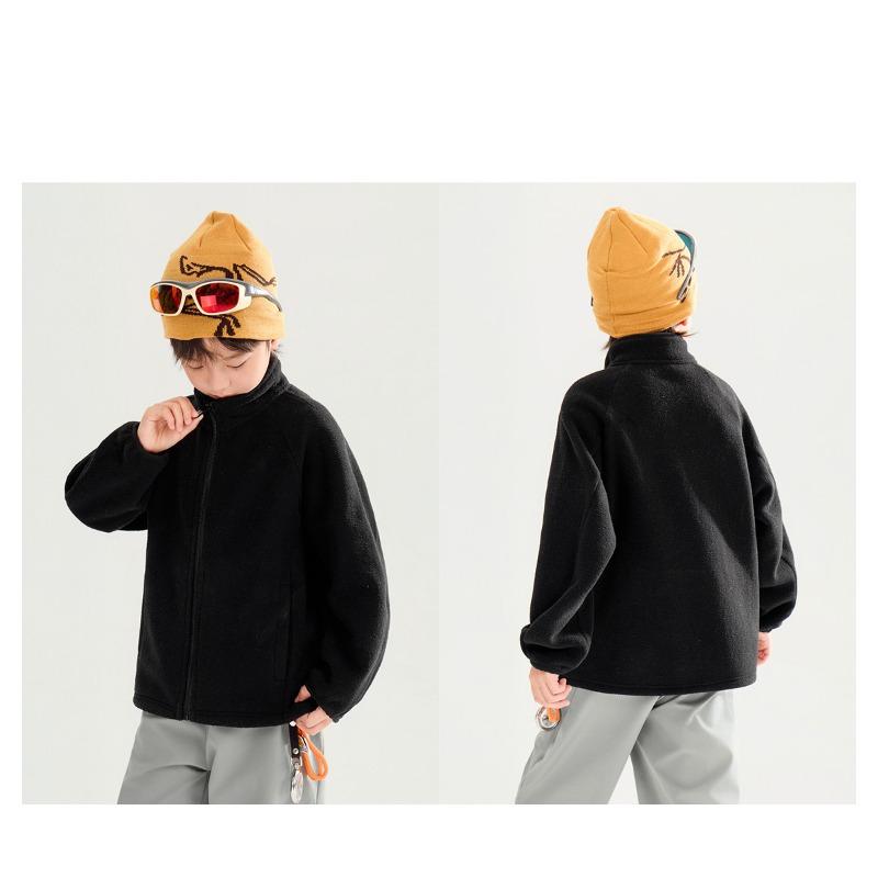 Boy S Fleece Jacket Stand Collar Long Sleeve Casual Autumn School Outerwear