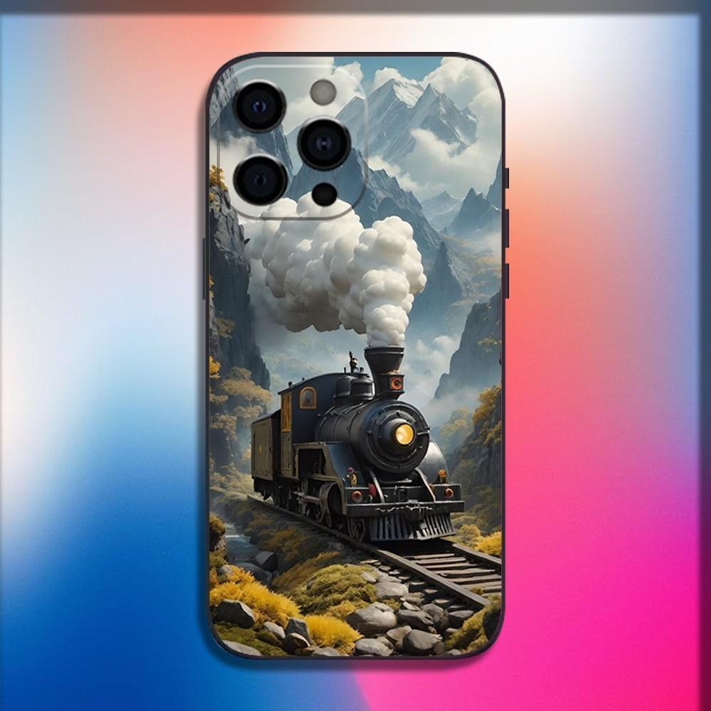 Classic Steam Train Railway Phone Case For iPhone 16,15,14,13,12,11,Pro,X,XS,Max,XR,Plus,Mini Soft Black Cover