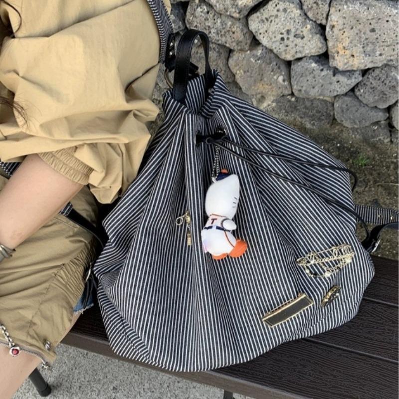 Korean Striped Canvas Backpack: Women's Casual, Versatile, Large Capacity, Trendy for Summer 2025