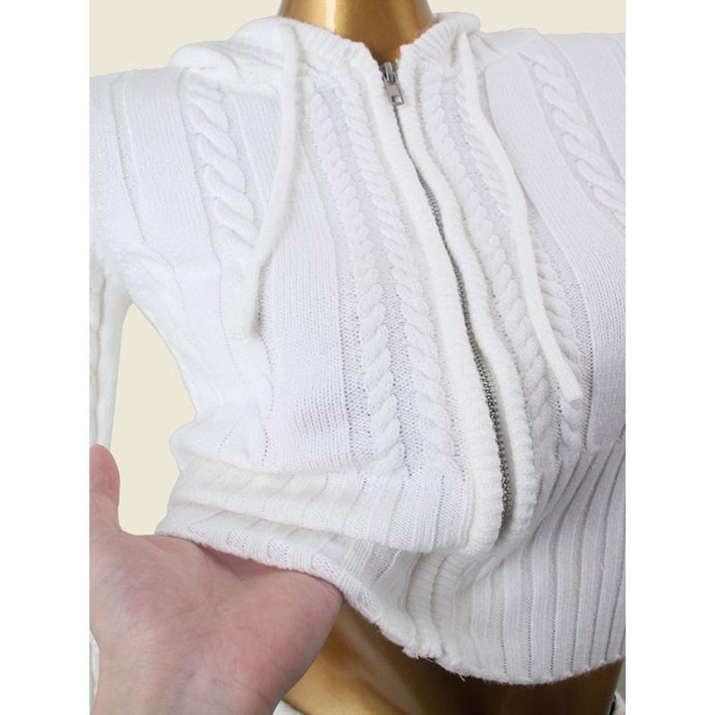 American Sexy Front Zipper Slim Fit Hooded Knitwear Export Cable Stitch Twisted String Hip Shorts Two-piece Set Pack