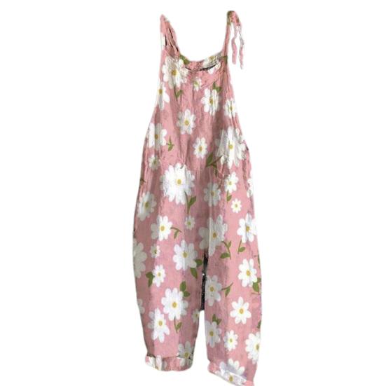 

Женский комбинезон с цветочным принтом, широкий винтажный темпераментный свободный комбинезон для отдыха XL розовый
