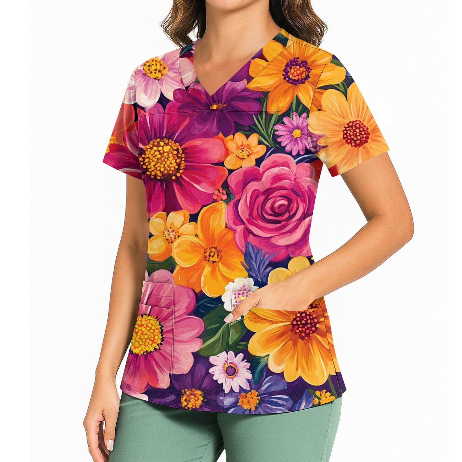 

Женский повседневный топ с принтом, V-образным вырезом, карманом, боковым разрезом и короткими рукавами XL винный