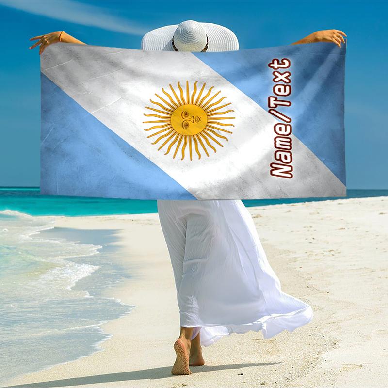 1PC Custom Name Argentina Flag Beach Towel Highly Absorbent And Sand-Resistant Towel for Swimming, Pool, Yoga, And Travel Lightweight